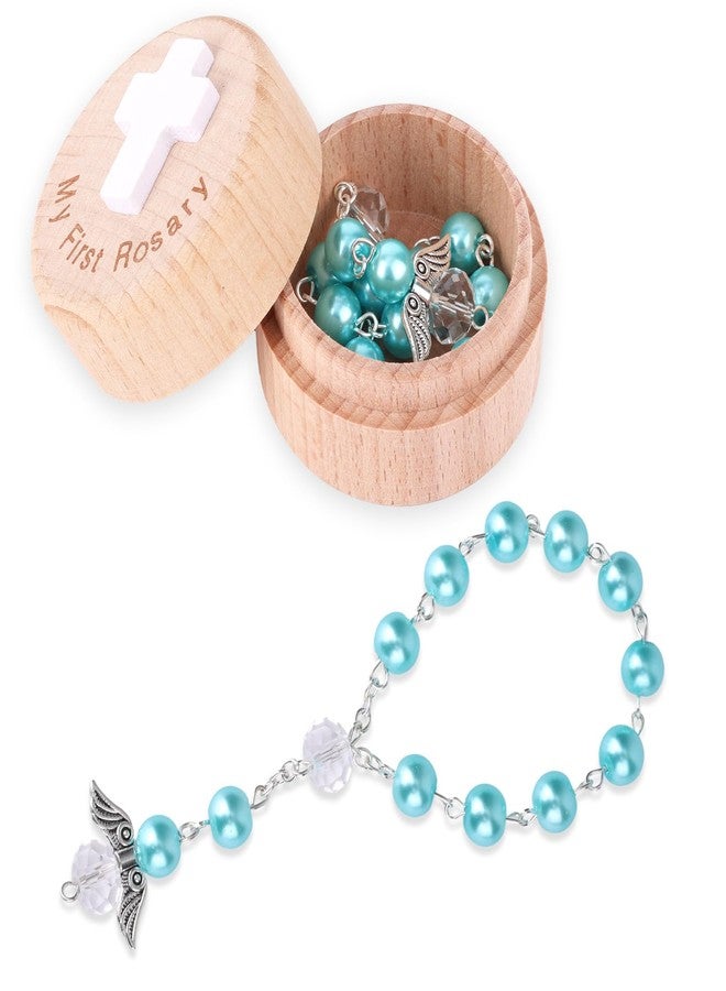 Fukaisu My First Rosary Baptism Gifts, Baptism Memorial Box & Rosary Bracelet with Angel Wings Catholic First Communion Christening Beads Gifting Set for Baby Shower (Light Blue) - Image 1